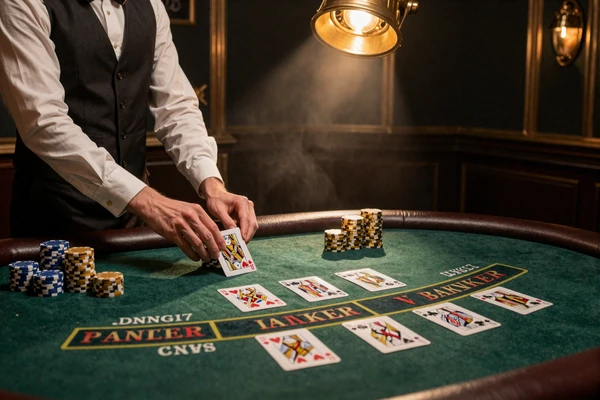 Live Baccarat Tisch mit Karten und Goldchips SlotMafia
